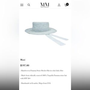 Modern Monarchie summer straw hat in Baby blue. Small. NWTs